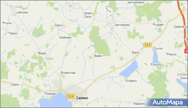 mapa Bądki gmina Zalewo, Bądki gmina Zalewo na mapie Targeo