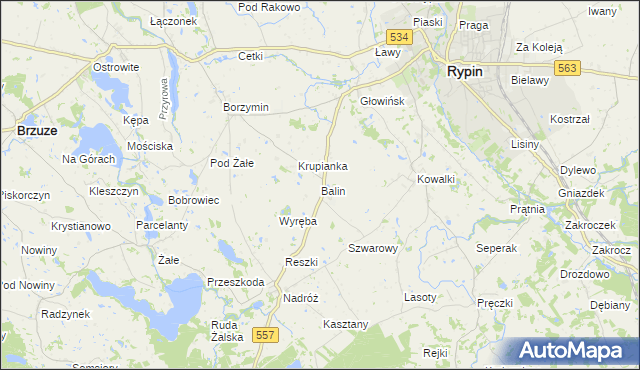 mapa Balin gmina Rypin, Balin gmina Rypin na mapie Targeo