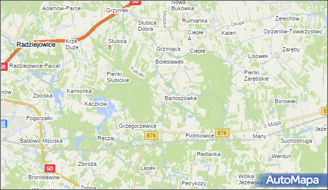 mapa Bartoszówka gmina Żabia Wola, Bartoszówka gmina Żabia Wola na mapie Targeo