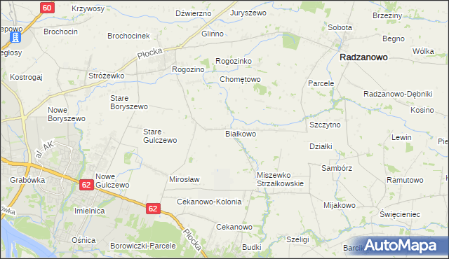 mapa Białkowo gmina Radzanowo, Białkowo gmina Radzanowo na mapie Targeo