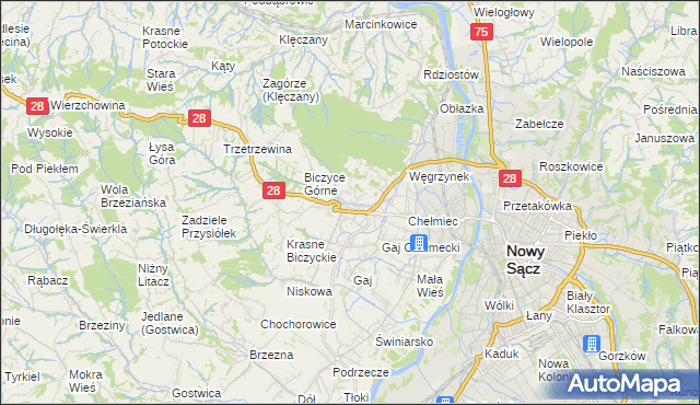 mapa Biczyce Dolne, Biczyce Dolne na mapie Targeo