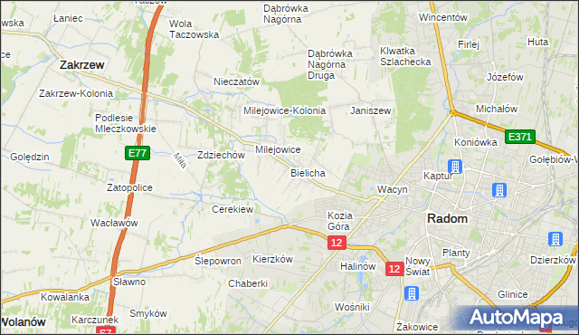 mapa Bielicha, Bielicha na mapie Targeo