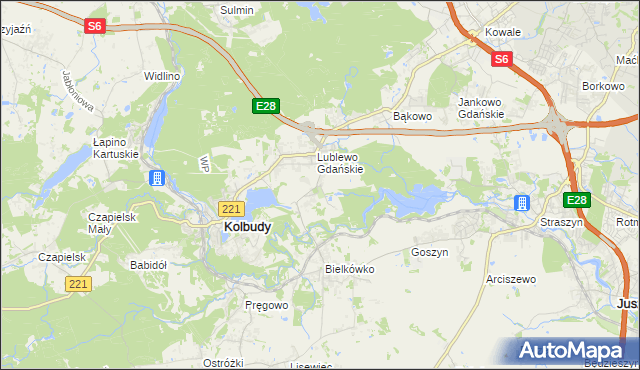 mapa Bielkowo gmina Kolbudy, Bielkowo gmina Kolbudy na mapie Targeo