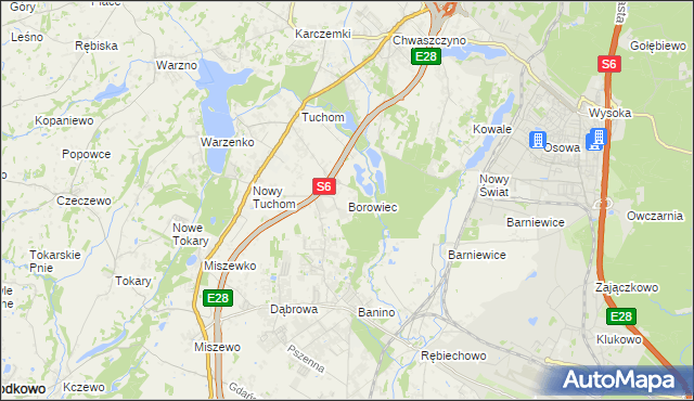 mapa Borowiec gmina Żukowo, Borowiec gmina Żukowo na mapie Targeo