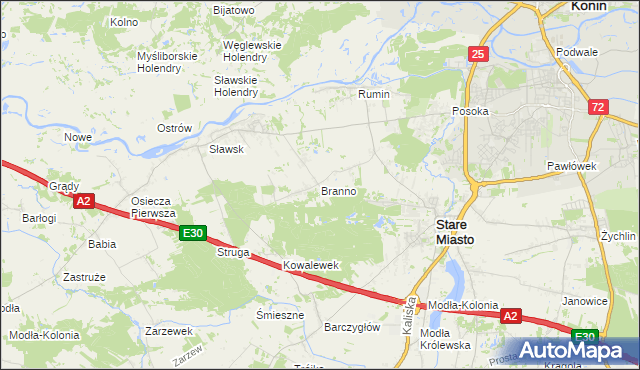 mapa Branno gmina Rzgów, Branno gmina Rzgów na mapie Targeo