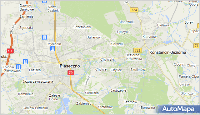mapa Chyliczki gmina Piaseczno, Chyliczki gmina Piaseczno na mapie Targeo