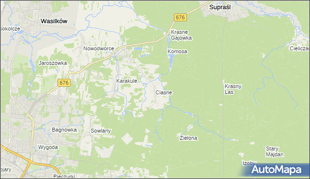 mapa Ciasne gmina Supraśl, Ciasne gmina Supraśl na mapie Targeo