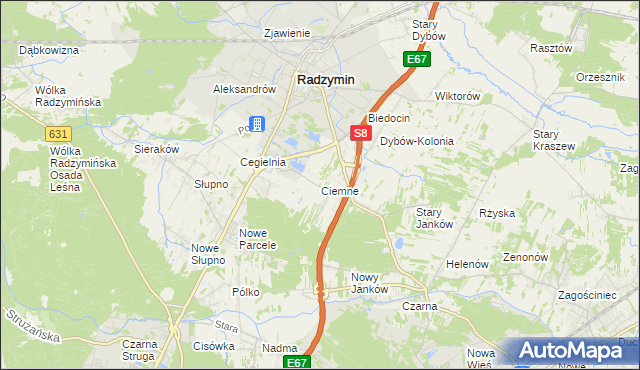 mapa Ciemne gmina Radzymin, Ciemne gmina Radzymin na mapie Targeo