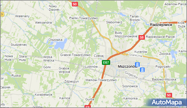 mapa Czekaj gmina Mszczonów, Czekaj gmina Mszczonów na mapie Targeo