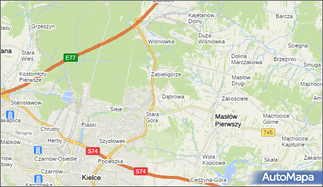 mapa Dąbrowa gmina Masłów, Dąbrowa gmina Masłów na mapie Targeo