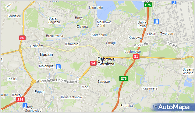 mapa Dąbrowa Górnicza, Dąbrowa Górnicza na mapie Targeo