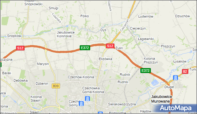 mapa Elizówka gmina Niemce, Elizówka gmina Niemce na mapie Targeo