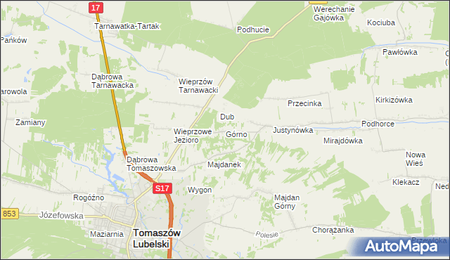 mapa Górno gmina Tomaszów Lubelski, Górno gmina Tomaszów Lubelski na mapie Targeo