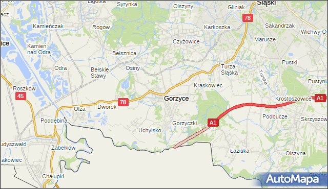 mapa Gorzyce powiat wodzisławski, Gorzyce powiat wodzisławski na mapie Targeo