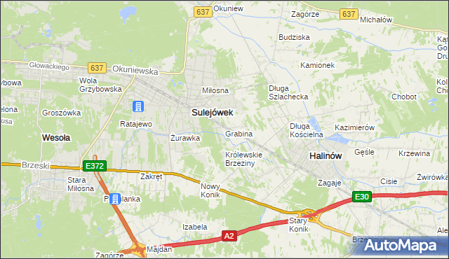 mapa Grabina gmina Halinów, Grabina gmina Halinów na mapie Targeo