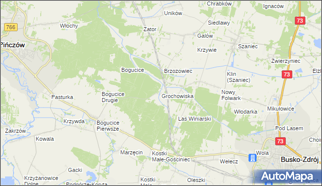 mapa Grochowiska gmina Pińczów, Grochowiska gmina Pińczów na mapie Targeo