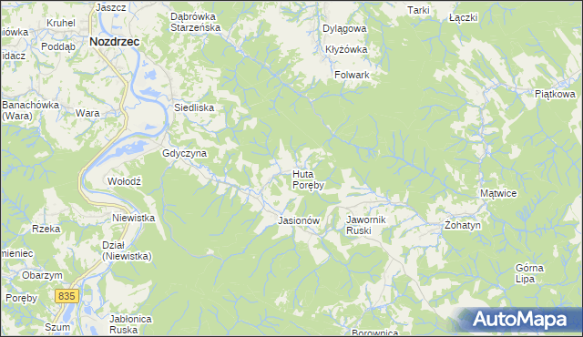 mapa Huta Poręby, Huta Poręby na mapie Targeo