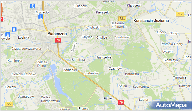 mapa Jastrzębie gmina Piaseczno, Jastrzębie gmina Piaseczno na mapie Targeo