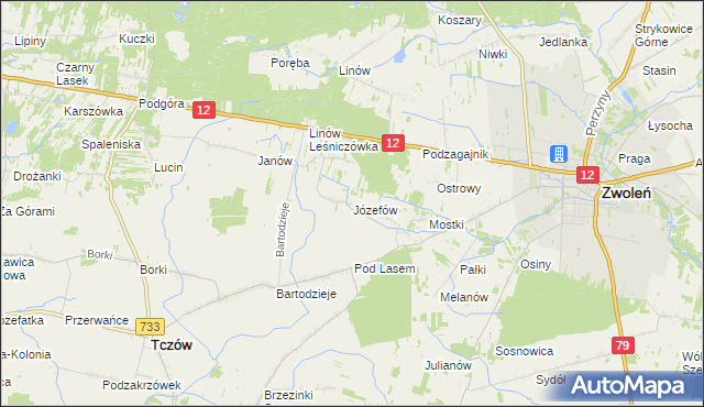 mapa Józefów gmina Tczów, Józefów gmina Tczów na mapie Targeo