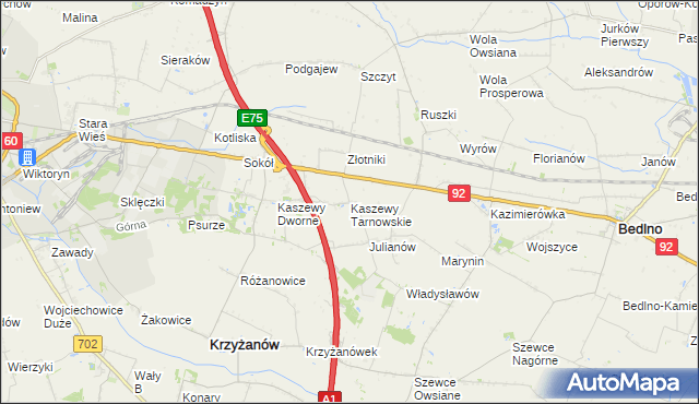 mapa Kaszewy Tarnowskie, Kaszewy Tarnowskie na mapie Targeo