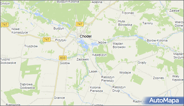 mapa Kawęczyn gmina Chodel, Kawęczyn gmina Chodel na mapie Targeo