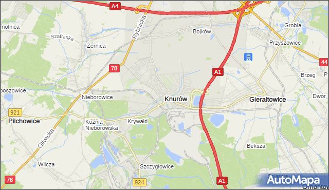 mapa Knurów powiat gliwicki, Knurów powiat gliwicki na mapie Targeo