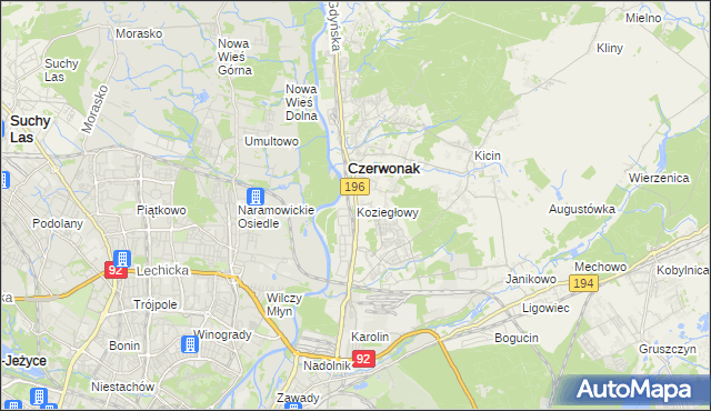 mapa Koziegłowy gmina Czerwonak, Koziegłowy gmina Czerwonak na mapie Targeo