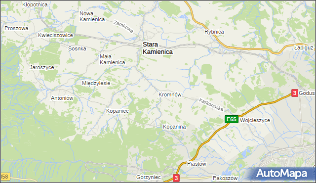 mapa Kromnów gmina Stara Kamienica, Kromnów gmina Stara Kamienica na mapie Targeo