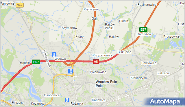 mapa Krzyżanowice gmina Wisznia Mała, Krzyżanowice gmina Wisznia Mała na mapie Targeo