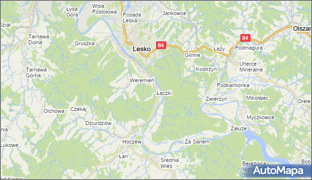 mapa Łączki gmina Lesko, Łączki gmina Lesko na mapie Targeo