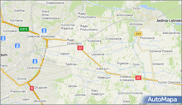 mapa Lasowice gmina Jedlnia-Letnisko, Lasowice gmina Jedlnia-Letnisko na mapie Targeo