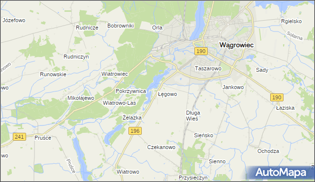 mapa Łęgowo gmina Wągrowiec, Łęgowo gmina Wągrowiec na mapie Targeo
