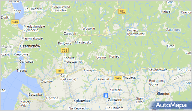 mapa Łysina, Łysina na mapie Targeo