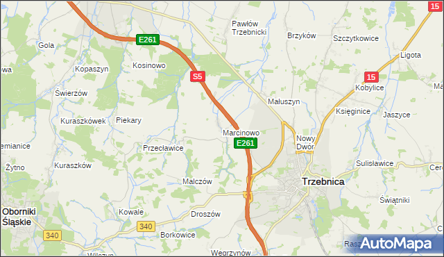 mapa Marcinowo gmina Trzebnica, Marcinowo gmina Trzebnica na mapie Targeo