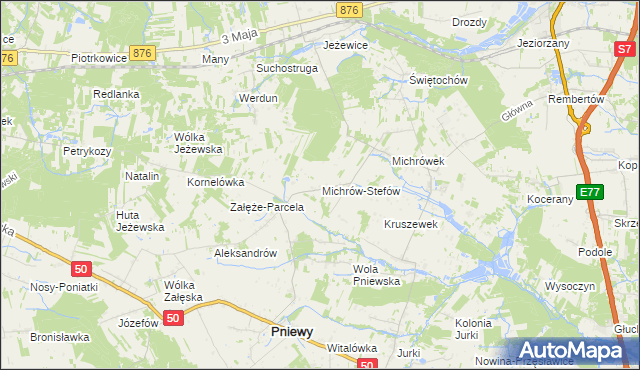 mapa Michrów-Stefów gmina Pniewy, Michrów-Stefów gmina Pniewy na mapie Targeo