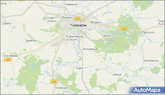 mapa Mirosławice gmina Trzebiatów, Mirosławice gmina Trzebiatów na mapie Targeo