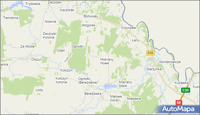 mapa Mokrany Nowe, Mokrany Nowe na mapie Targeo