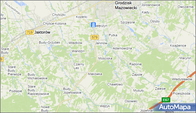 mapa Mościska gmina Grodzisk Mazowiecki, Mościska gmina Grodzisk Mazowiecki na mapie Targeo