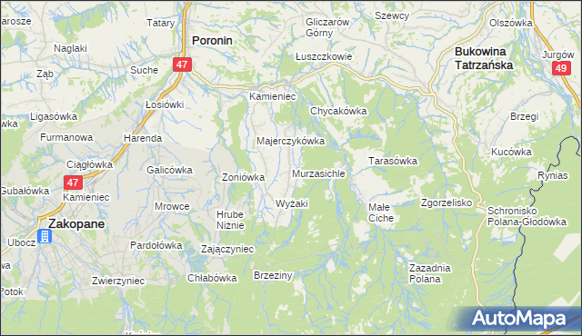 mapa Murzasichle, Murzasichle na mapie Targeo