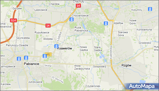 mapa Nowa Gadka gmina Ksawerów, Nowa Gadka gmina Ksawerów na mapie Targeo