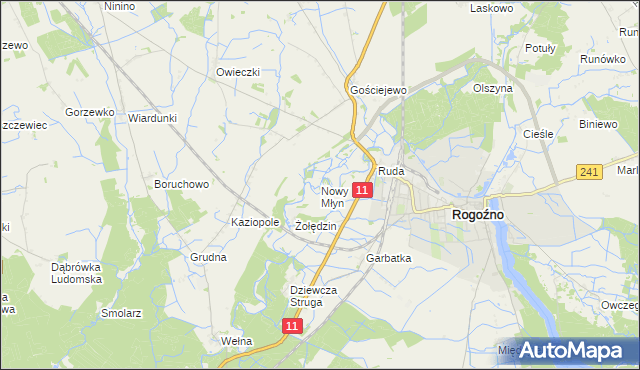 mapa Nowy Młyn gmina Rogoźno, Nowy Młyn gmina Rogoźno na mapie Targeo