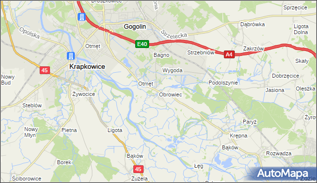 mapa Obrowiec gmina Gogolin, Obrowiec gmina Gogolin na mapie Targeo