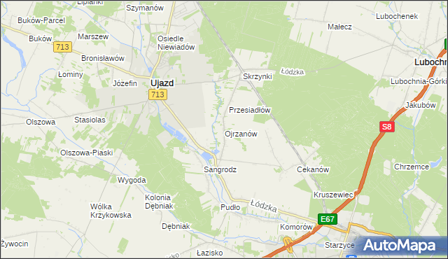 mapa Ojrzanów gmina Ujazd, Ojrzanów gmina Ujazd na mapie Targeo