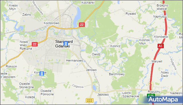 mapa Owidz, Owidz na mapie Targeo