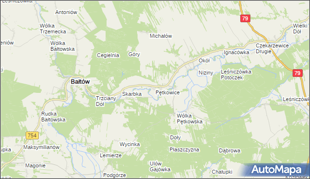 mapa Pętkowice gmina Bałtów, Pętkowice gmina Bałtów na mapie Targeo