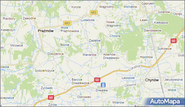 mapa Pieczyska gmina Chynów, Pieczyska gmina Chynów na mapie Targeo