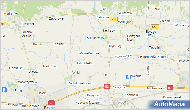 mapa Pilaszków gmina Ożarów Mazowiecki, Pilaszków gmina Ożarów Mazowiecki na mapie Targeo