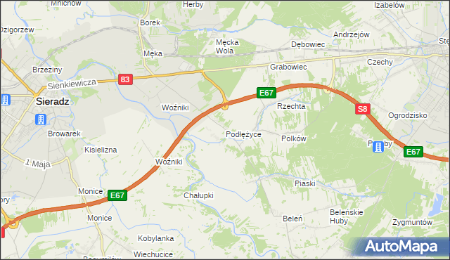 mapa Podłężyce, Podłężyce na mapie Targeo