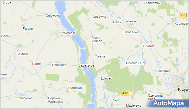 mapa Polesie gmina Krzywiń, Polesie gmina Krzywiń na mapie Targeo