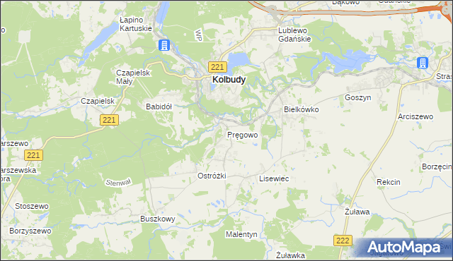 mapa Pręgowo gmina Kolbudy, Pręgowo gmina Kolbudy na mapie Targeo